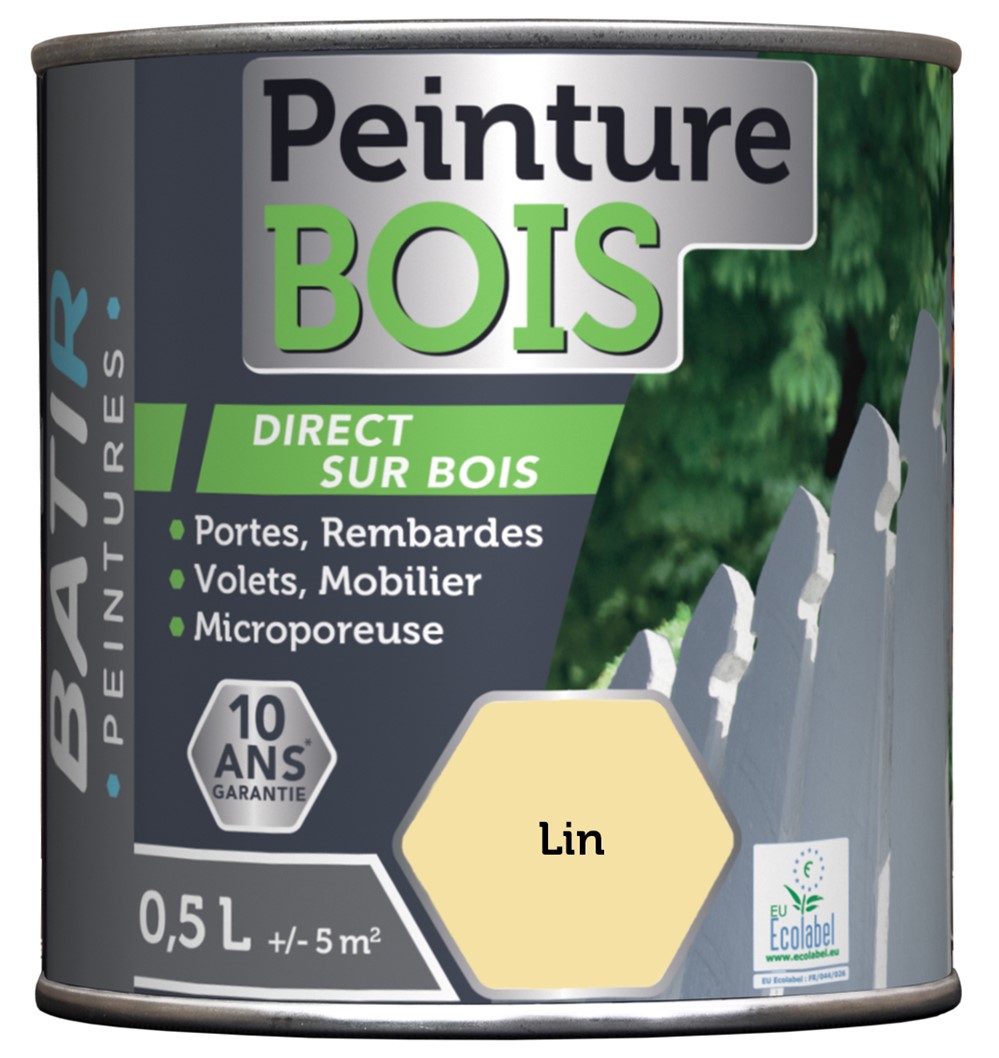 Peinture bois ecolabel 0.5 l lin