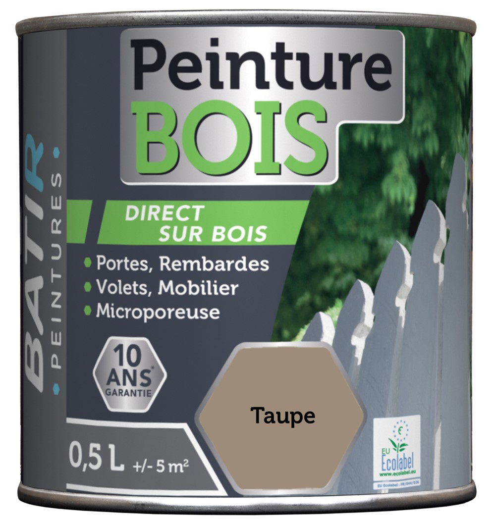 Peinture bois ecolabel 0.5 l taupe