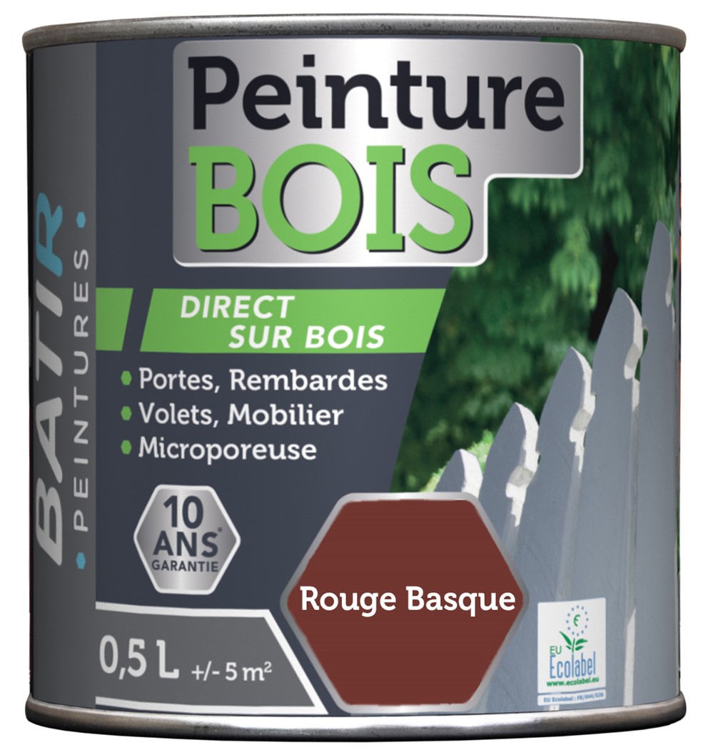 Peinture bois ecolabel 0.5 l rouge basque