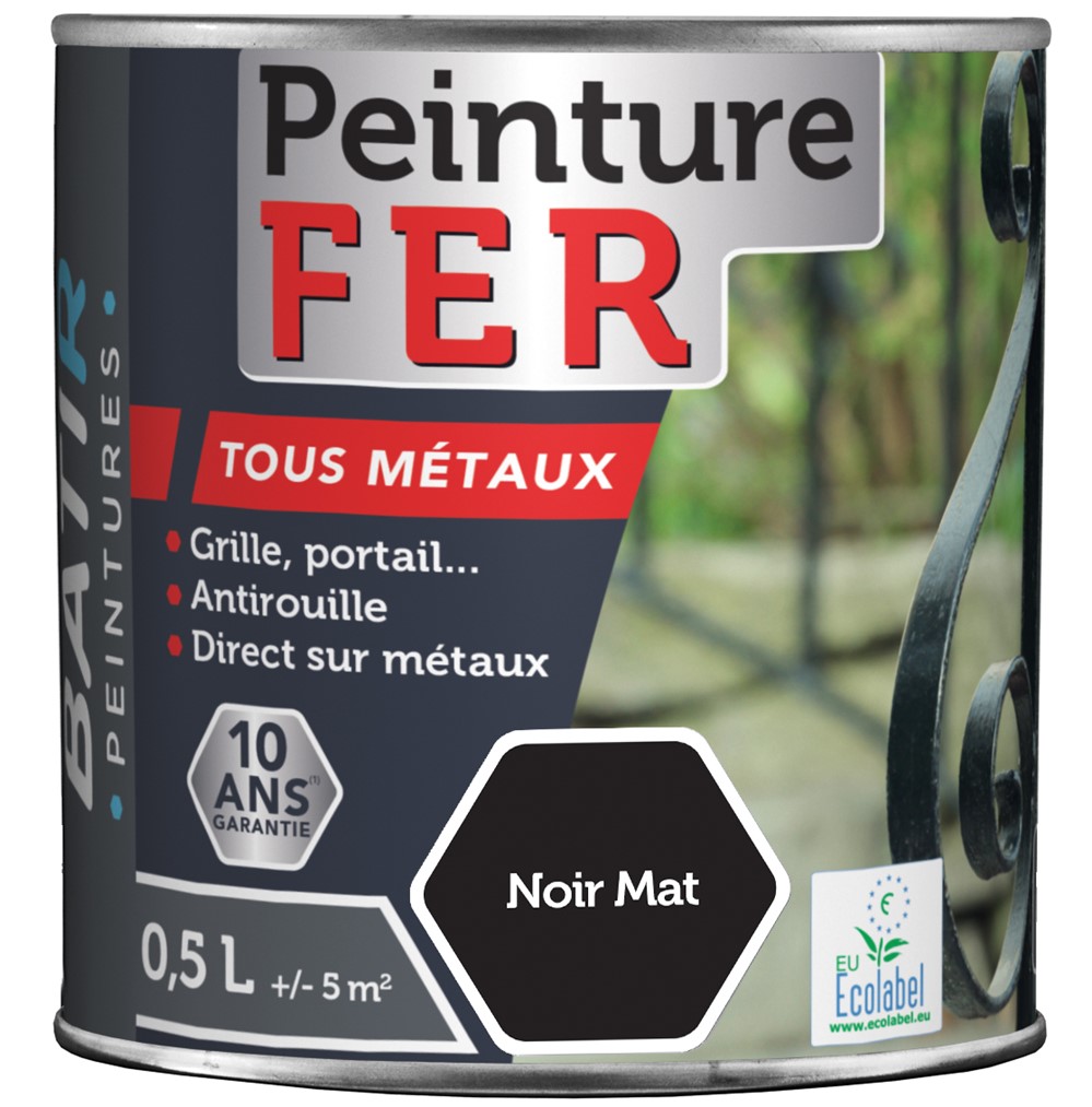 Peinture fer tous métaux ecolabel 0.5 l noir mat