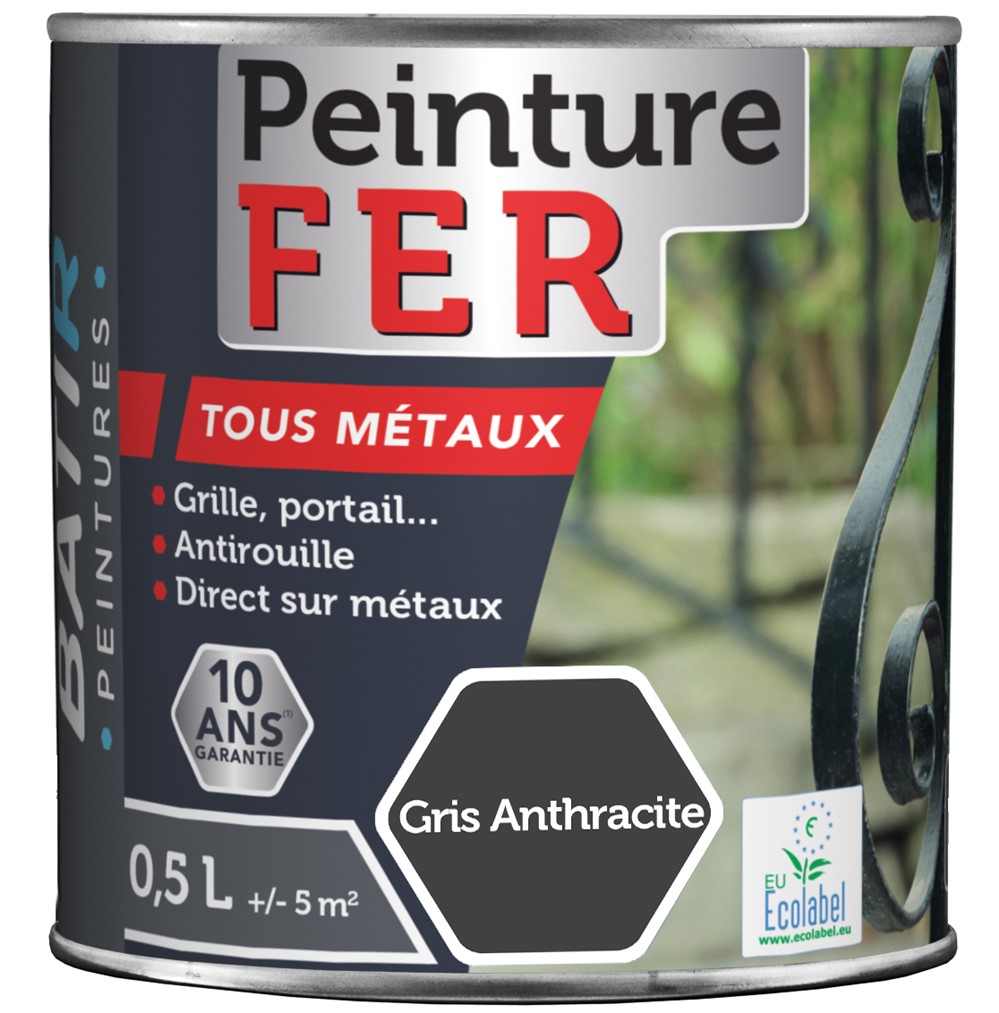 Peinture fer tous métaux ecolabel 0.5 l gris anthracite