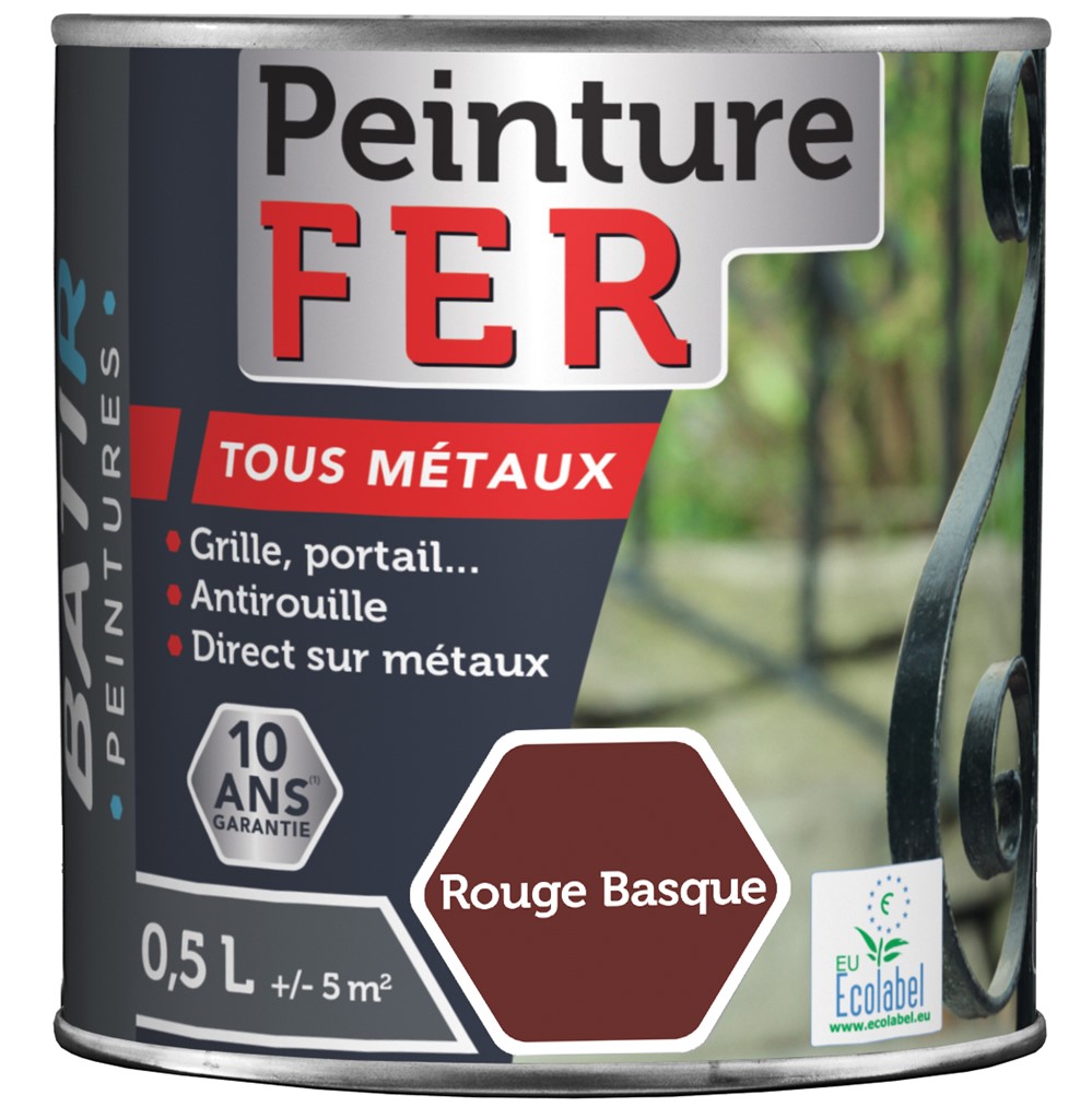 Peinture fer tous métaux ecolabel 0.5 l rouge basque