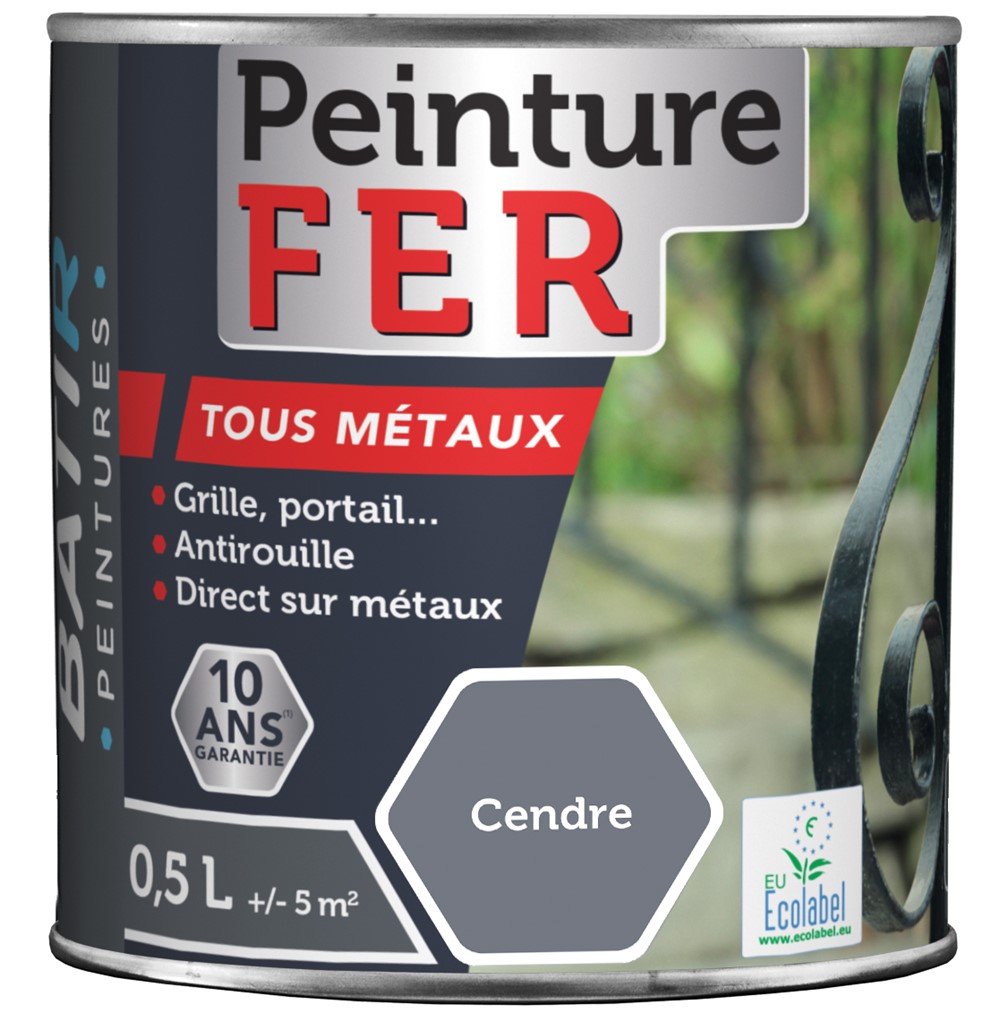 Peinture fer tous métaux ecolabel 0.5 l cendre