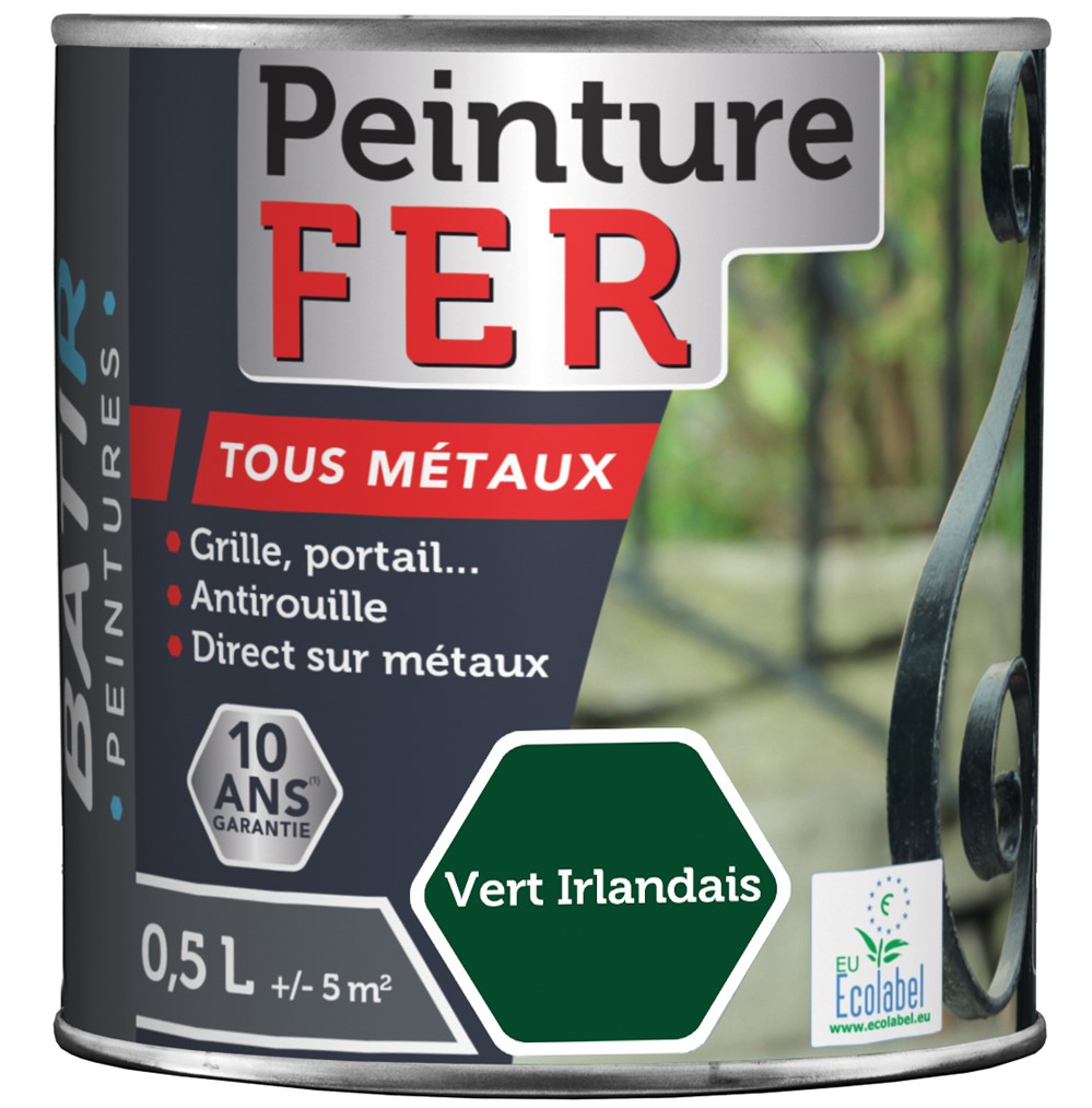 Peinture fer tous métaux ecolabel 0.5 l vert irlandais