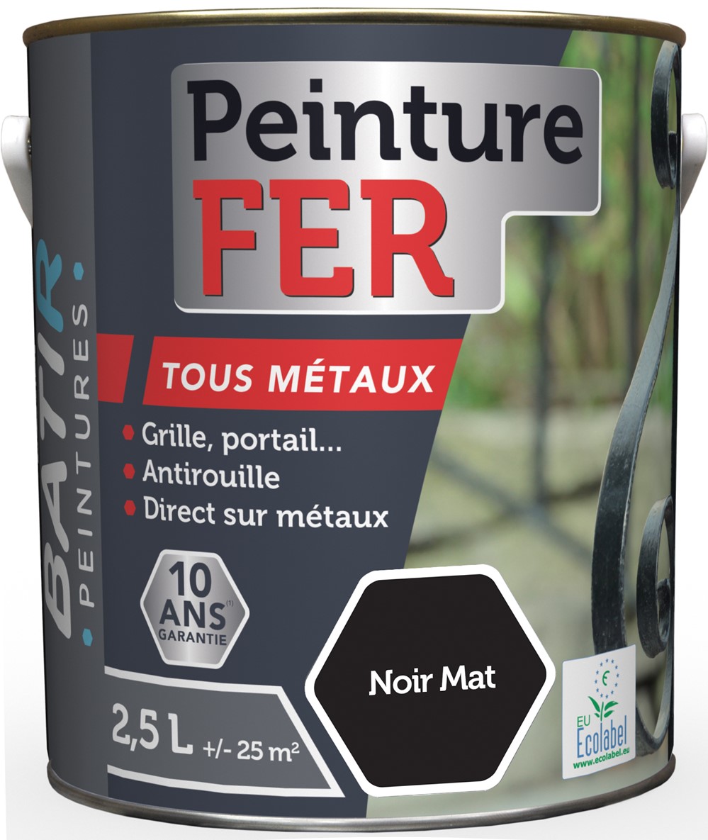 Peinture fer tous métaux ecolabel 2.5 l noir mat