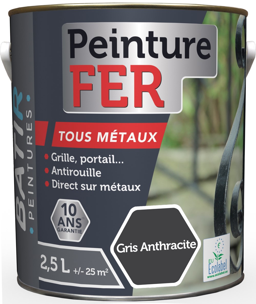 Peinture fer tous métaux ecolabel 2.5 l gris anthracite