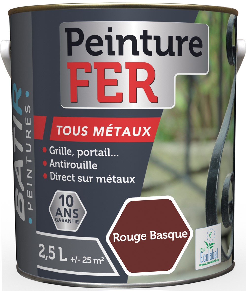 Peinture fer tous métaux ecolabel 2.5 l rouge basque