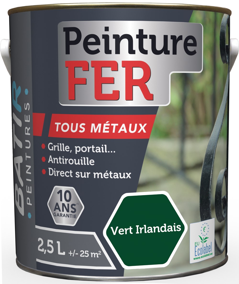 Peinture fer tous métaux ecolabel 2.5 l vert irlandais