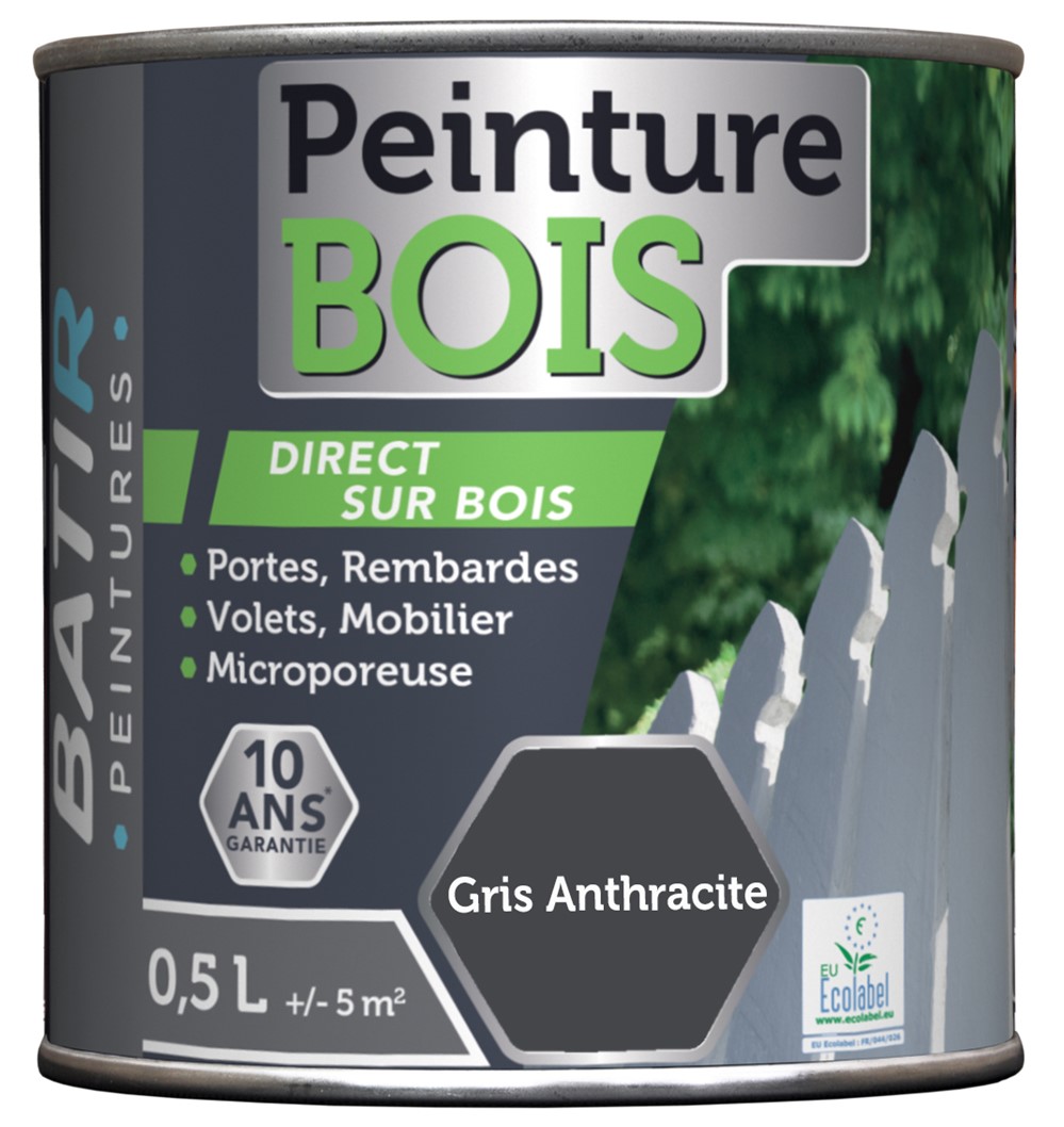 Peinture bois ecolabel 0.5 l gris anthracite