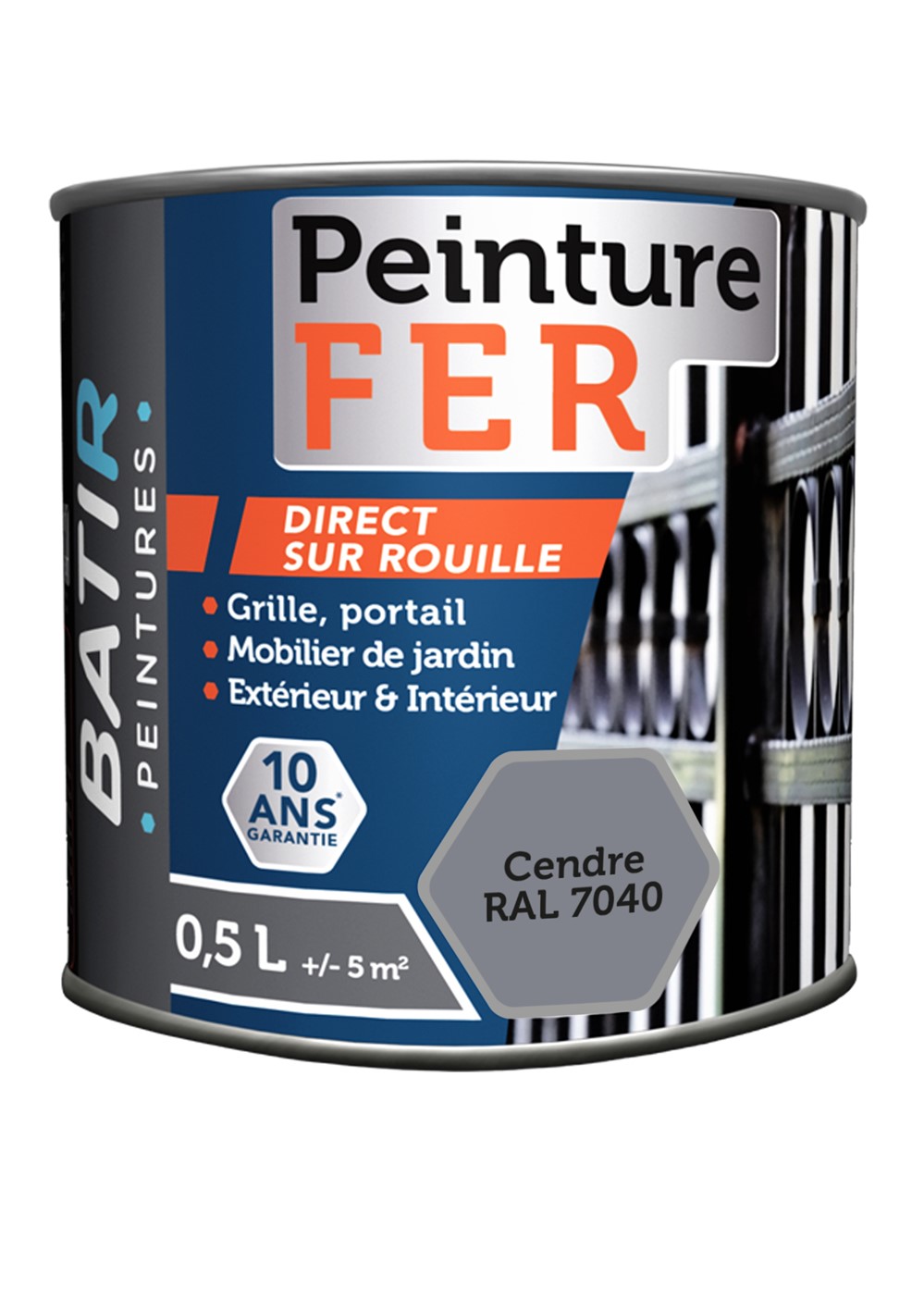 Peinture fer brillant 0,5 l cendre