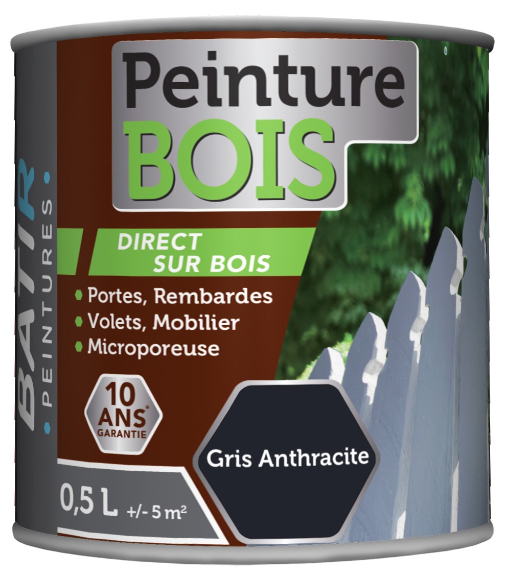 Peinture bois satin 0.5 l gris anthracite