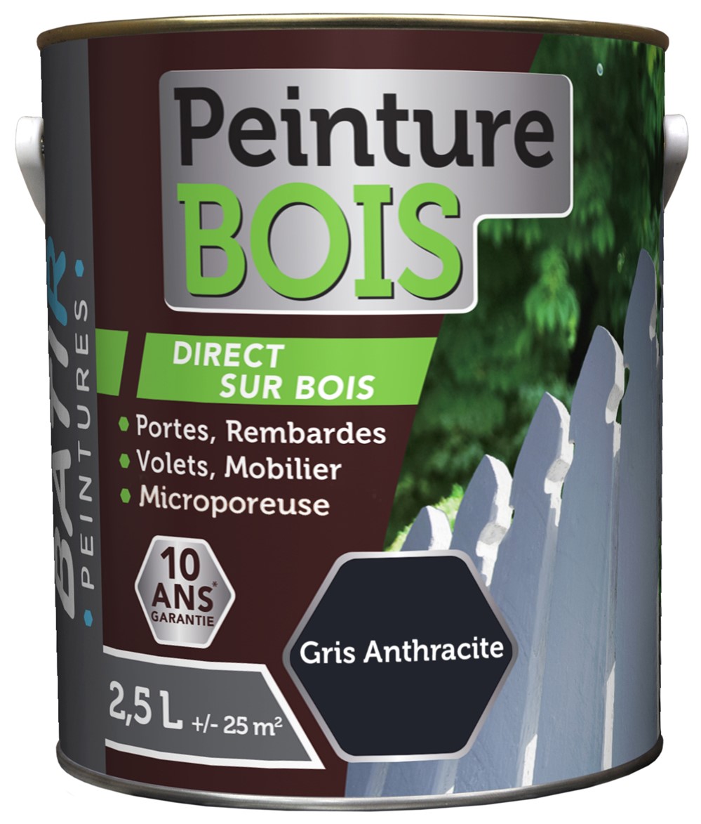 Peinture bois satin 2.5 l gris anthracite