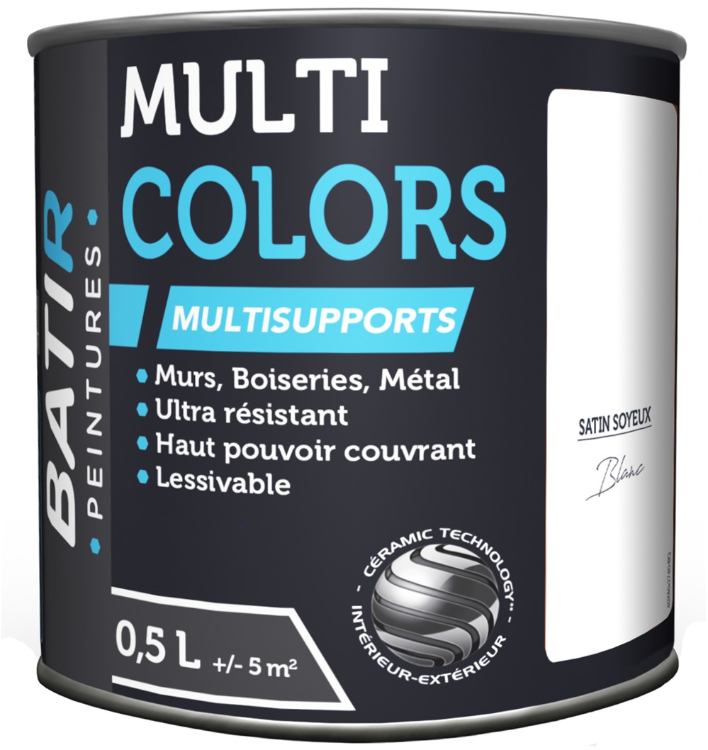 Peinture multi colors satin soyeux 0.5 l blanc 