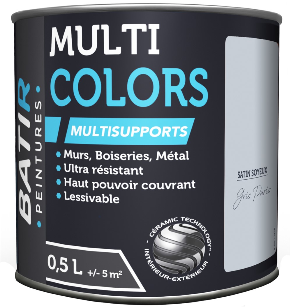 Peinture multi colors satin soyeux 0.5 l gris paris