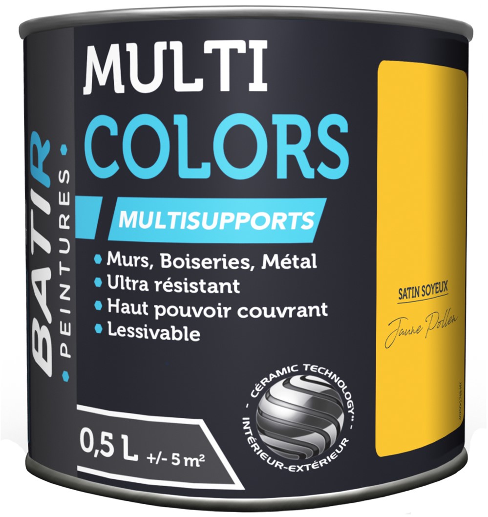 Peinture multi colors satin soyeux 0.5 l jaune pollen