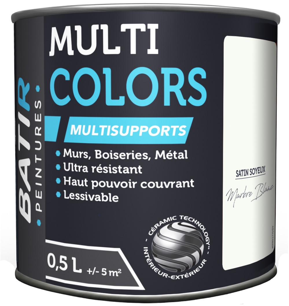 Peinture multi colors satin soyeux 0.5 l marbre blanc