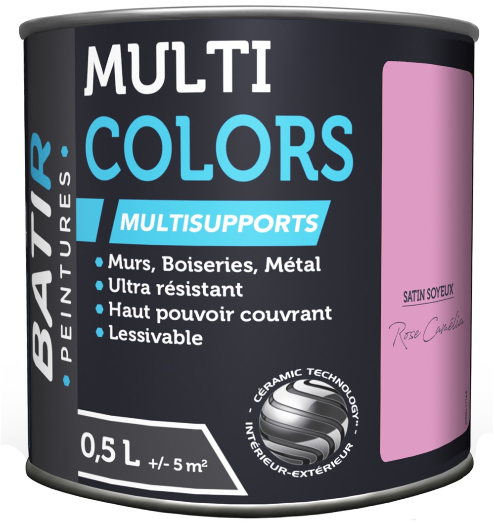 Peinture multi colors satin soyeux 0.5 l rose camélia