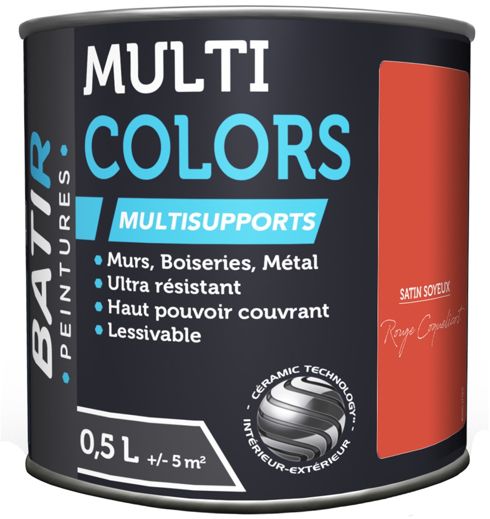 Peinture multi colors satin soyeux 0.5 l rouge coquelicot