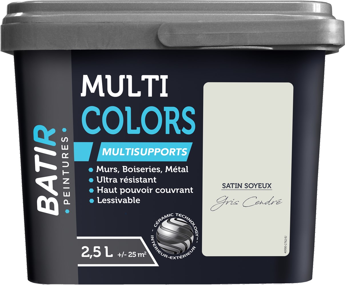 Peinture multi colors satin soyeux 2.5 l gris cendre