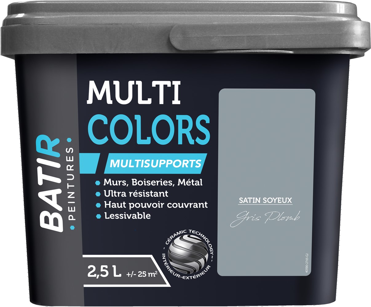 Peinture multi colors satin soyeux 2.5 l gris plomb