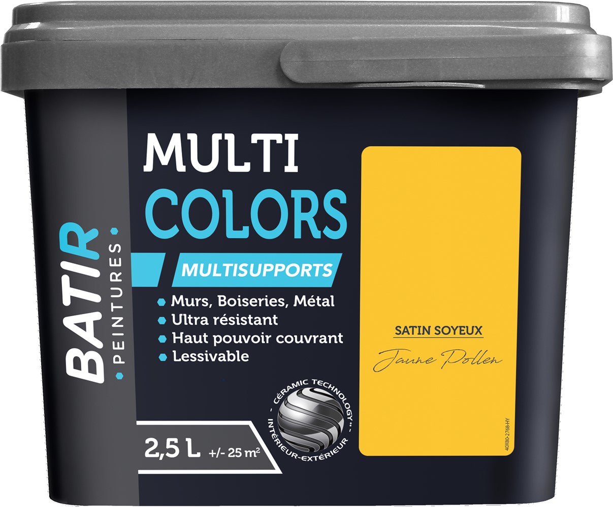 Peinture multi colors satin soyeux 2.5 l jaune pollen