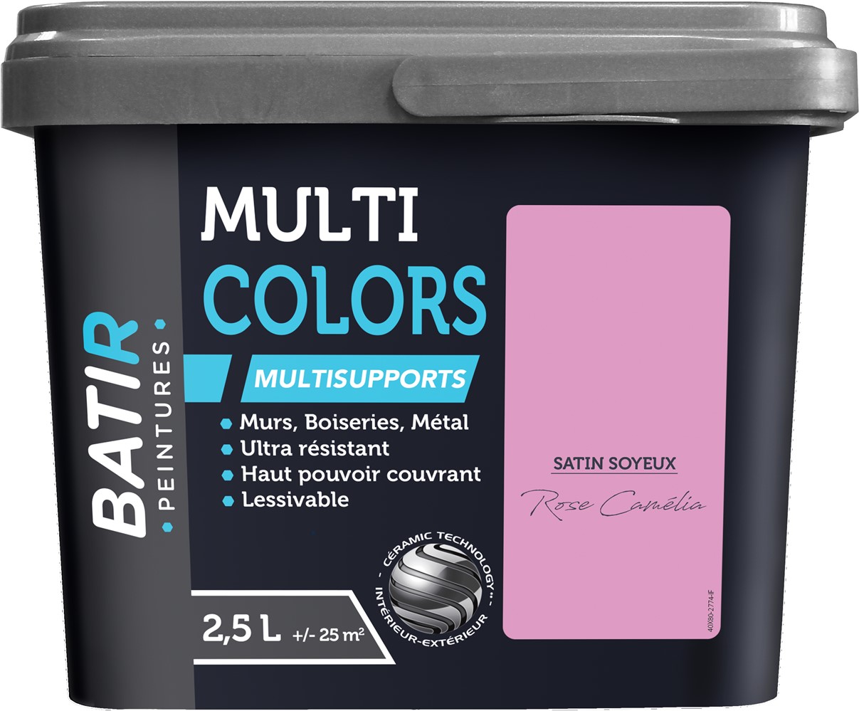 Peinture multi colors satin soyeux 2.5 l rose camélia