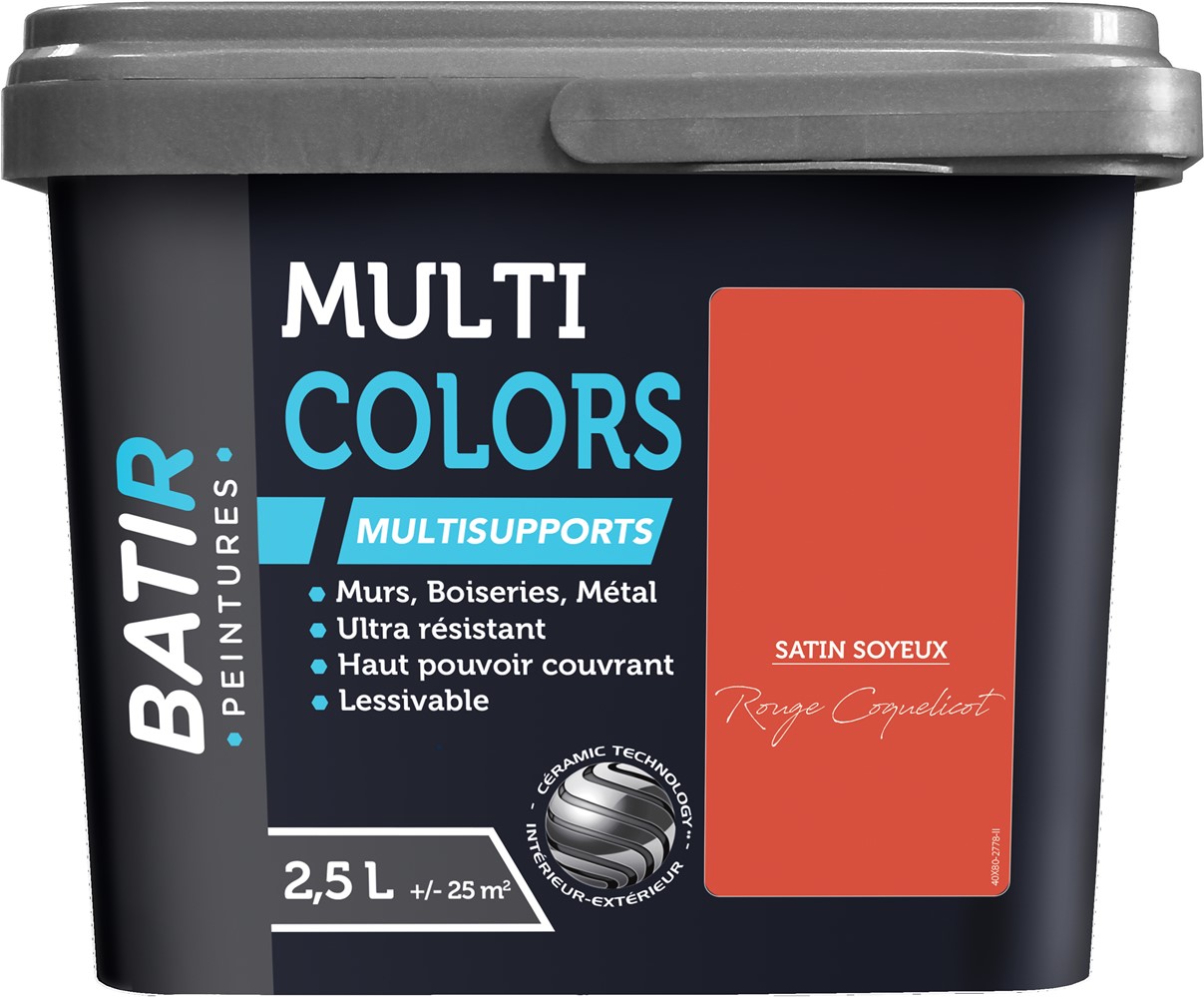 Peinture multi colors satin soyeux 2.5 l rouge coquelicot