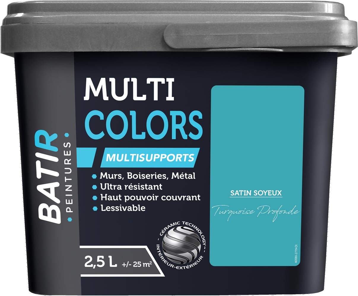 Peinture multi colors satin soyeux 2.5 l turquoise profonde