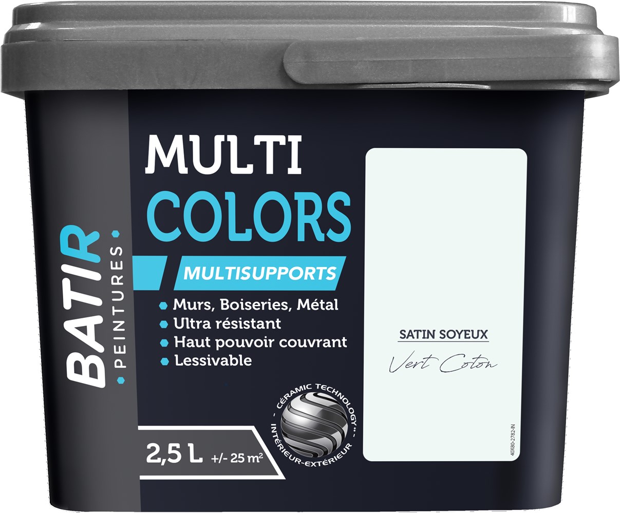 Peinture multi colors satin soyeux 2.5 l vert coton