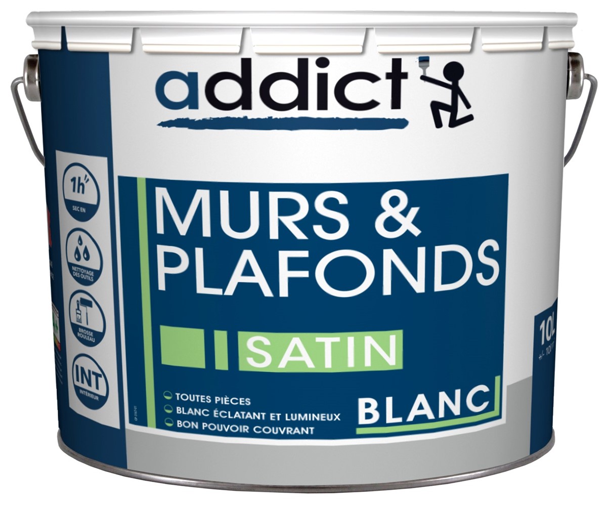 Peinture murs et plafonds 10L blanc satin ADDICT