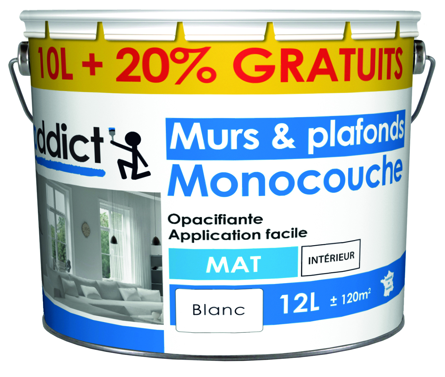 Acrylique monocouche 10 l blanc mat+ 20% gratuits