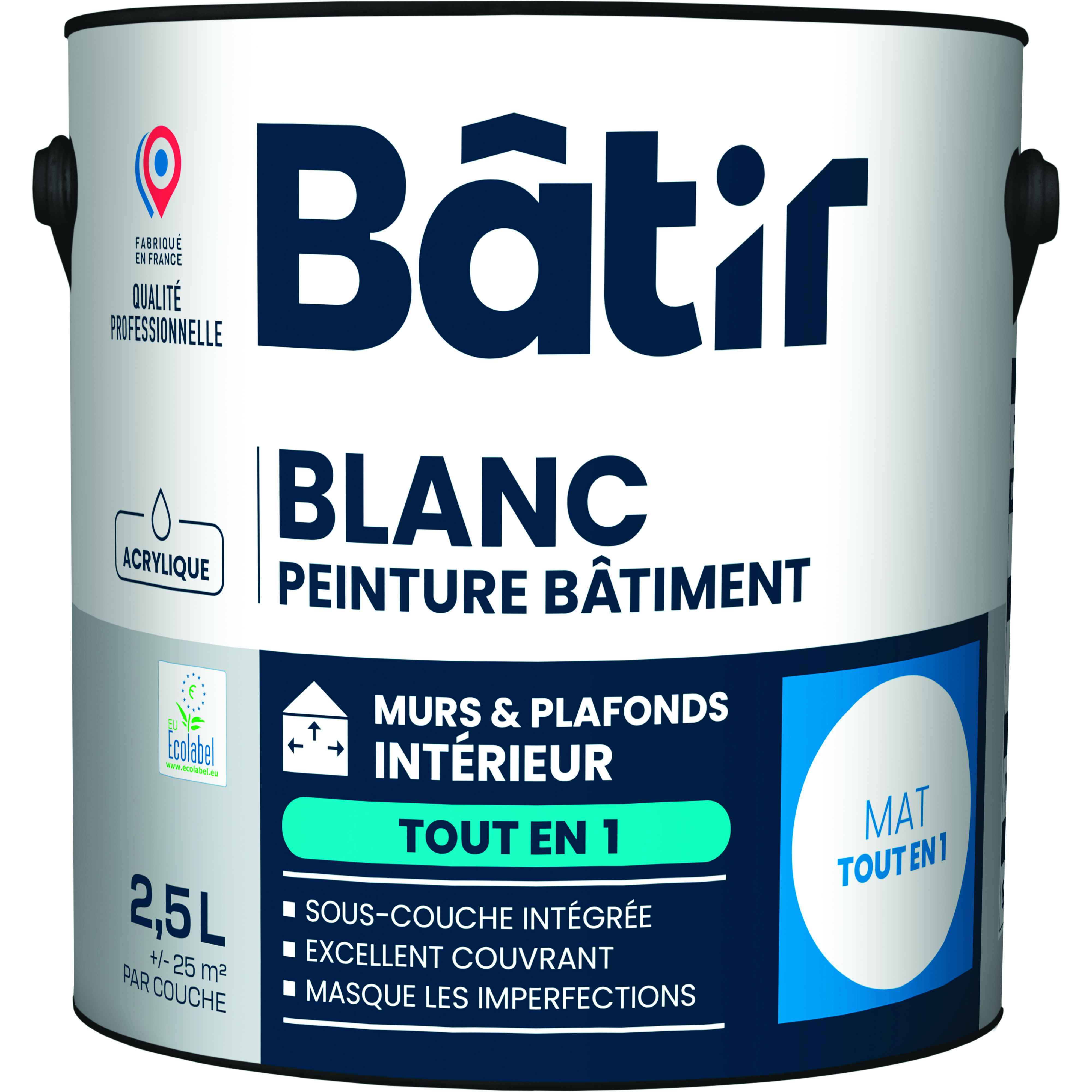 Peinture mur/plafond 2,5 l blanc mat 