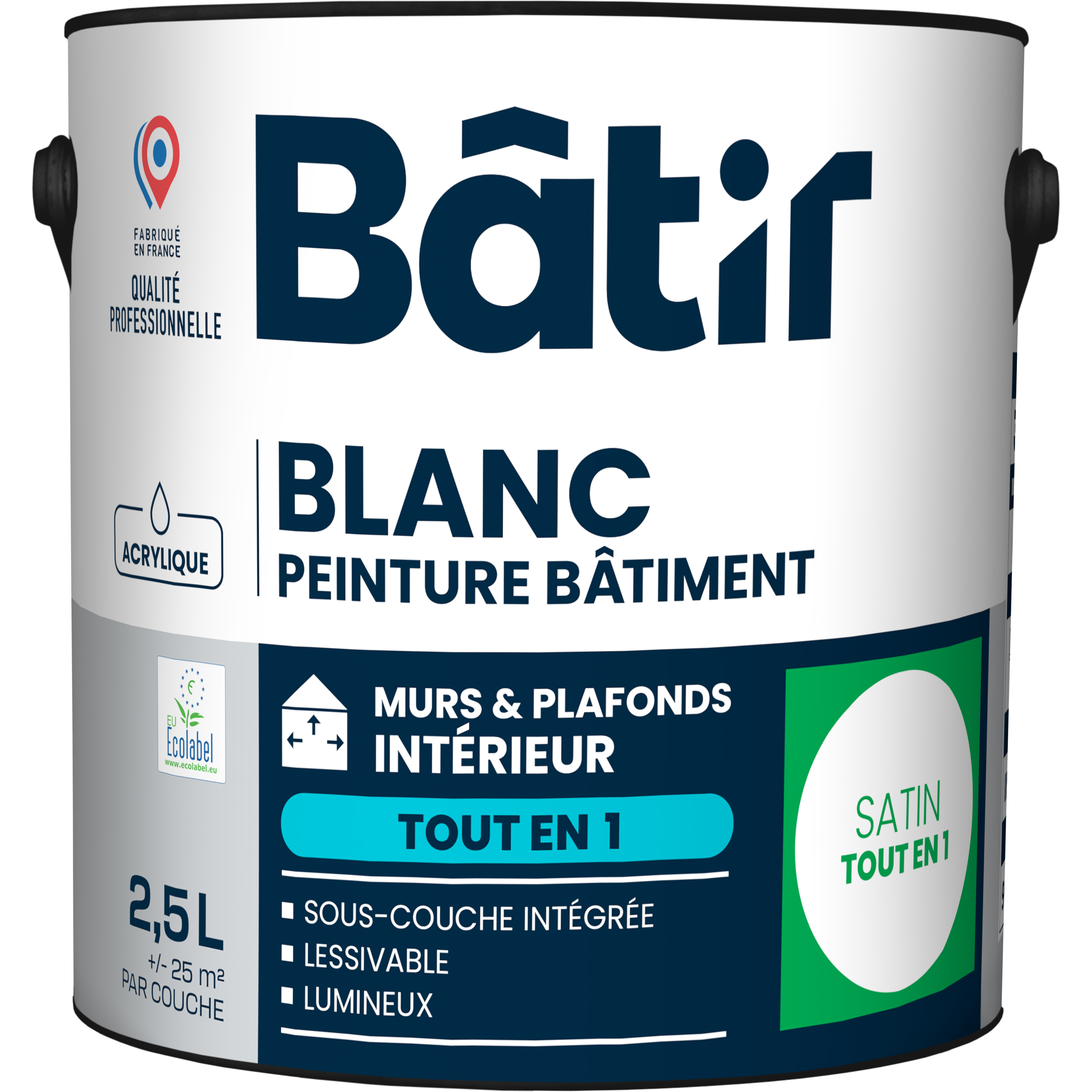 Peinture mur/plafond tout en 1 2,5 l blanc satin 