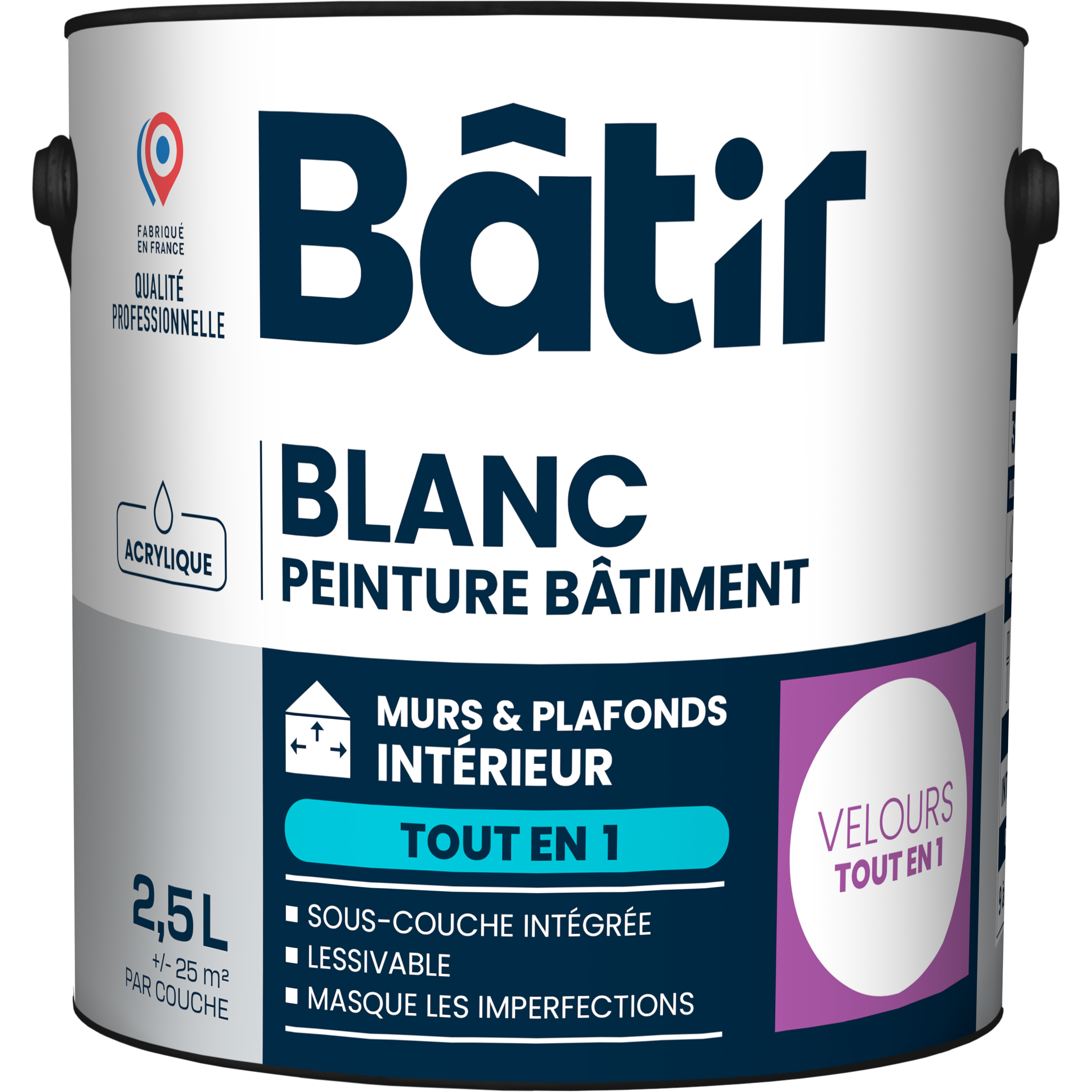 Peinture mur/plafond tout en 1 2,5 l blanc velours