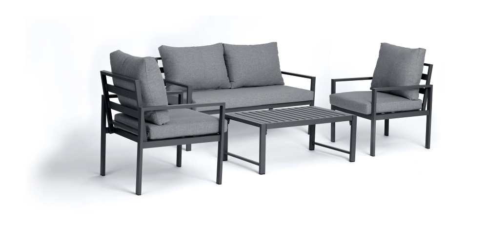 Salon de jardin bas Alu Milona 4 places gris