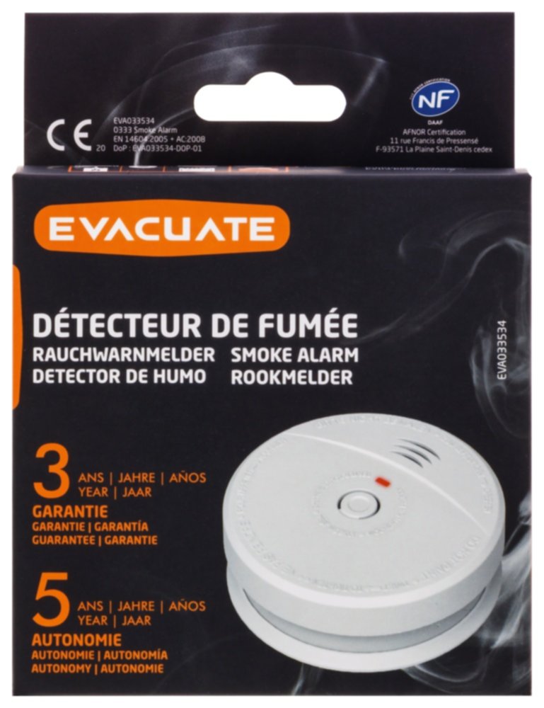 EVACUATE - Détecteur de fumée NF autonomie 5 Ans Blanc : :  Bricolage