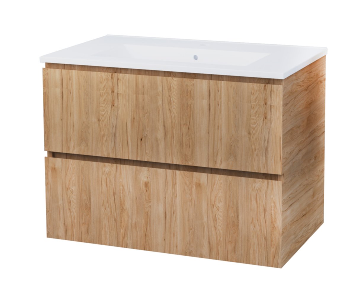 Meuble salle de bain Trendy 2 tiroirs 81,5x46,5x68cm décor bois