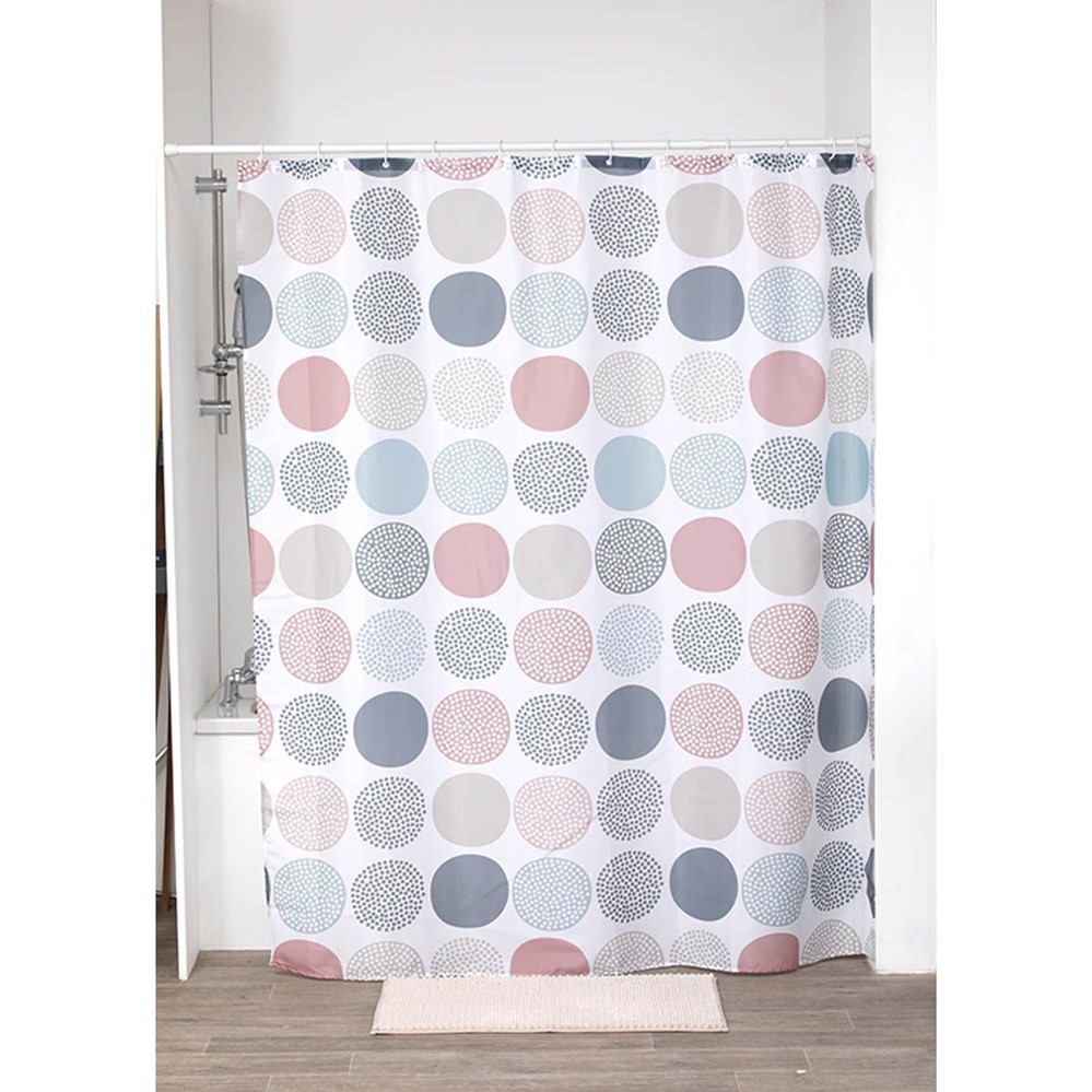 Rideau de douche polyester imprimé 180 x 200 cm /12 anneaux polypropylène blanc gaia