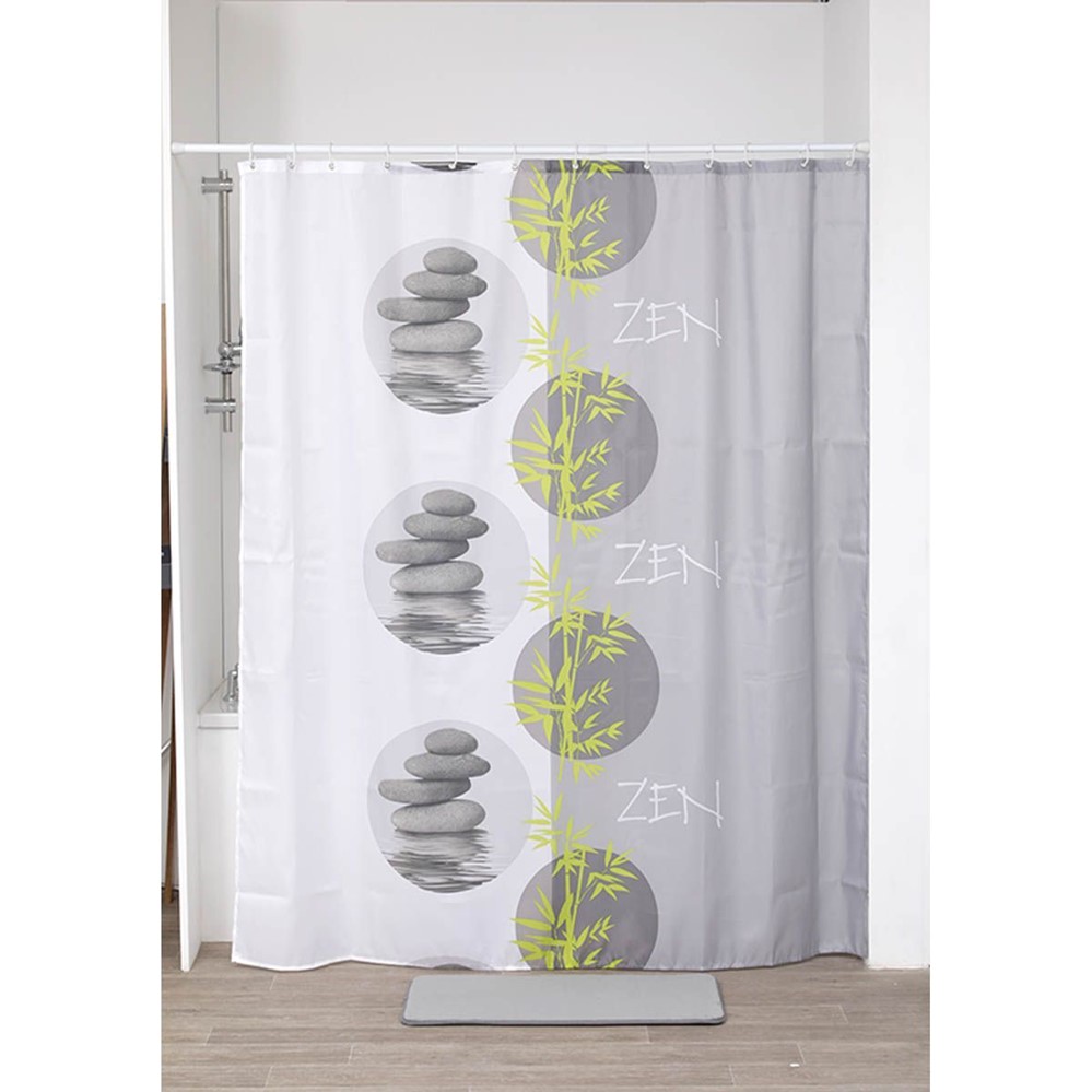 Rideau de douche polyester imprimé 180 x 200 cm /12 anneaux polypropylène blanc palaos