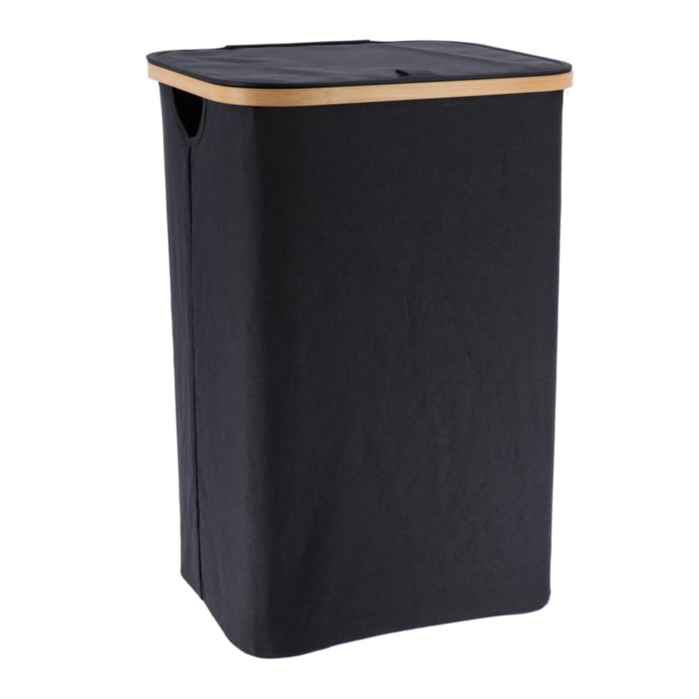 Panière à linge pliable rectangulaire bambou/noir - TENDANCE