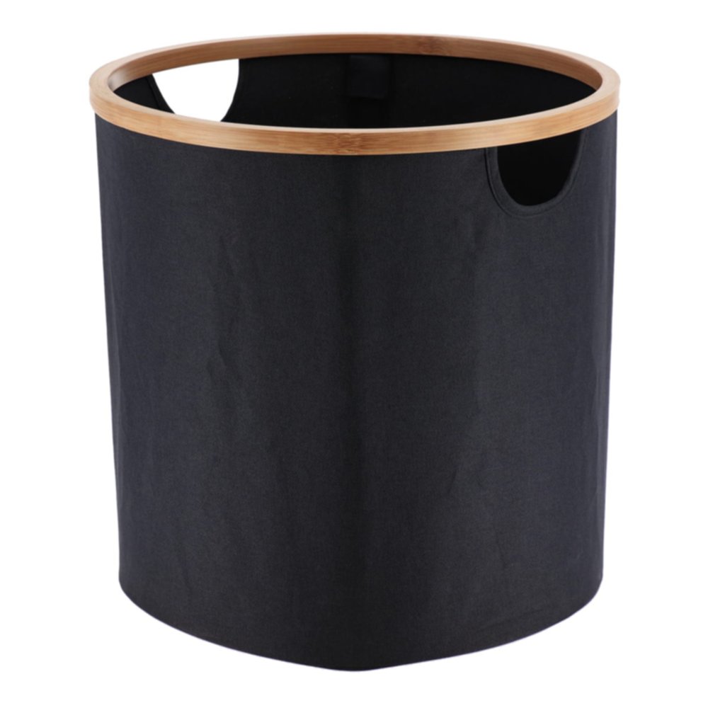 Panière pliable ronde bambou/noir - TENDANCE