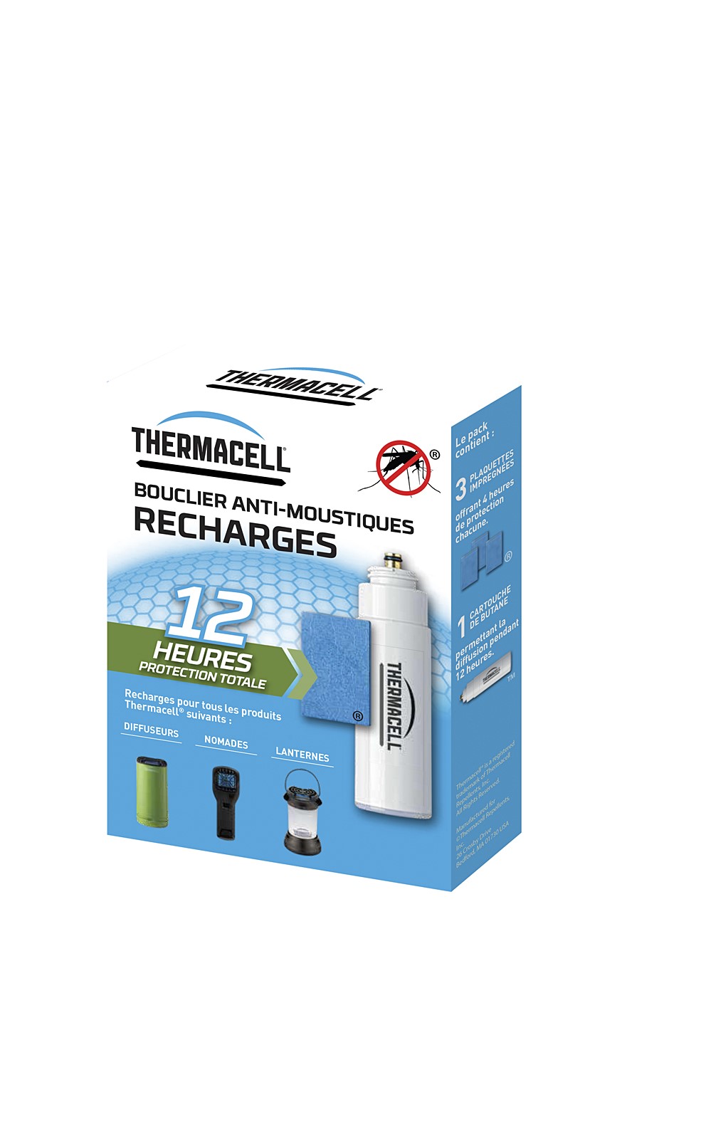 Bouclier anti-moustiques recharge 12 h 1 Cartouche de Butane + 3 Plaquettes de 4H - THERMACELL 