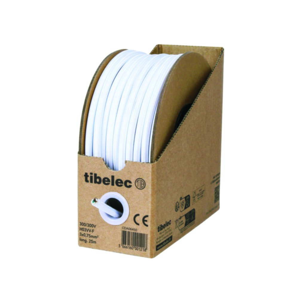 Bobinot de câble électrique 3x0,75mm2 tissu blanc 25m