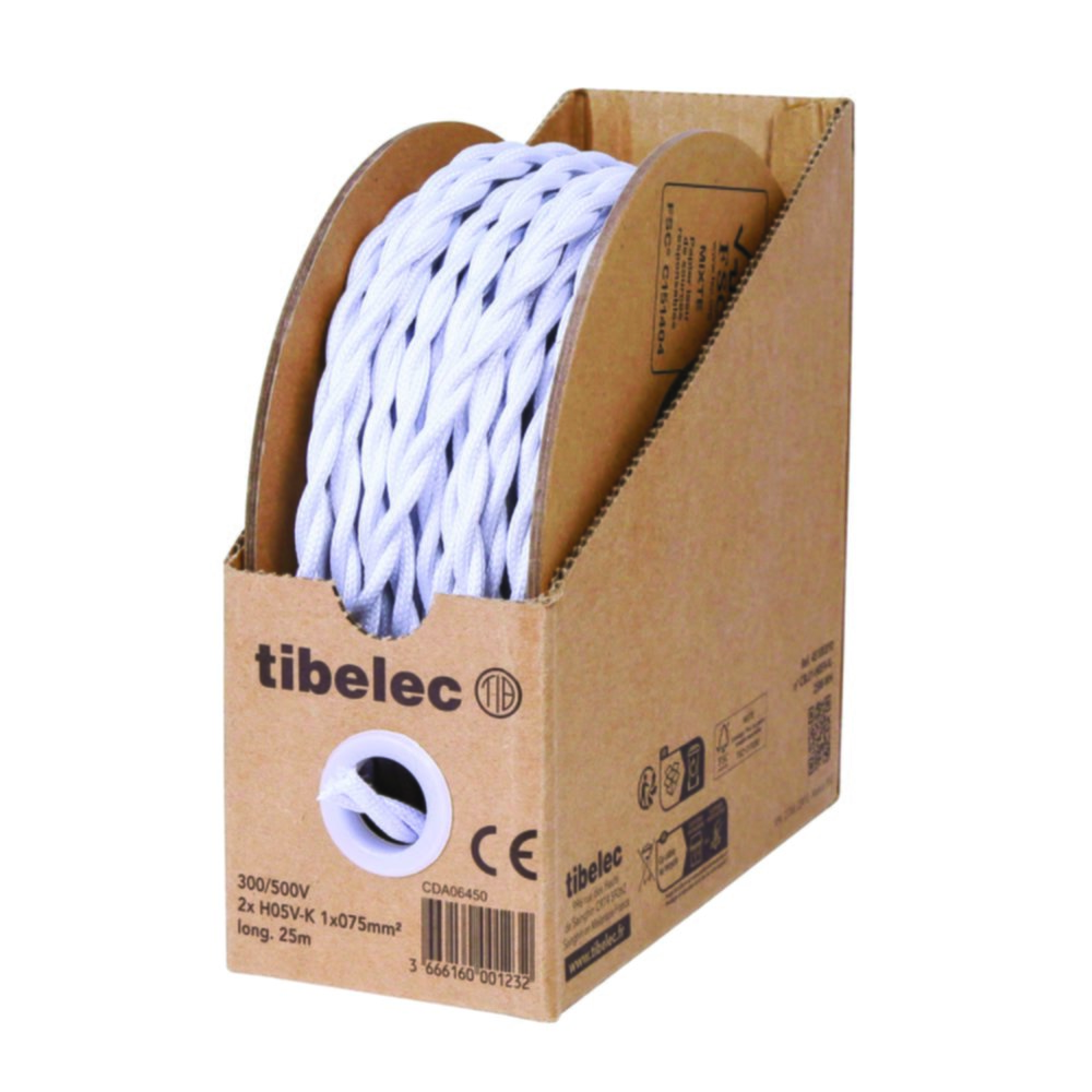 Bobinot de câble électrique tissu torsadé blanc 25m