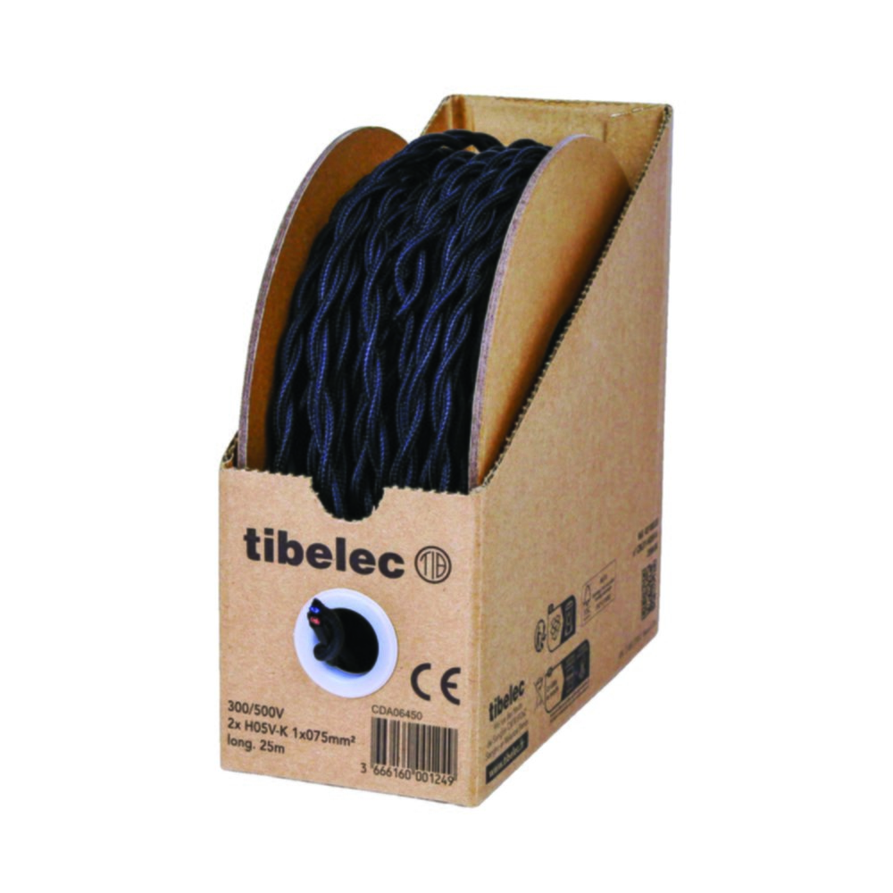 Bobinot de câble électrique tissu torsadé noir 25m