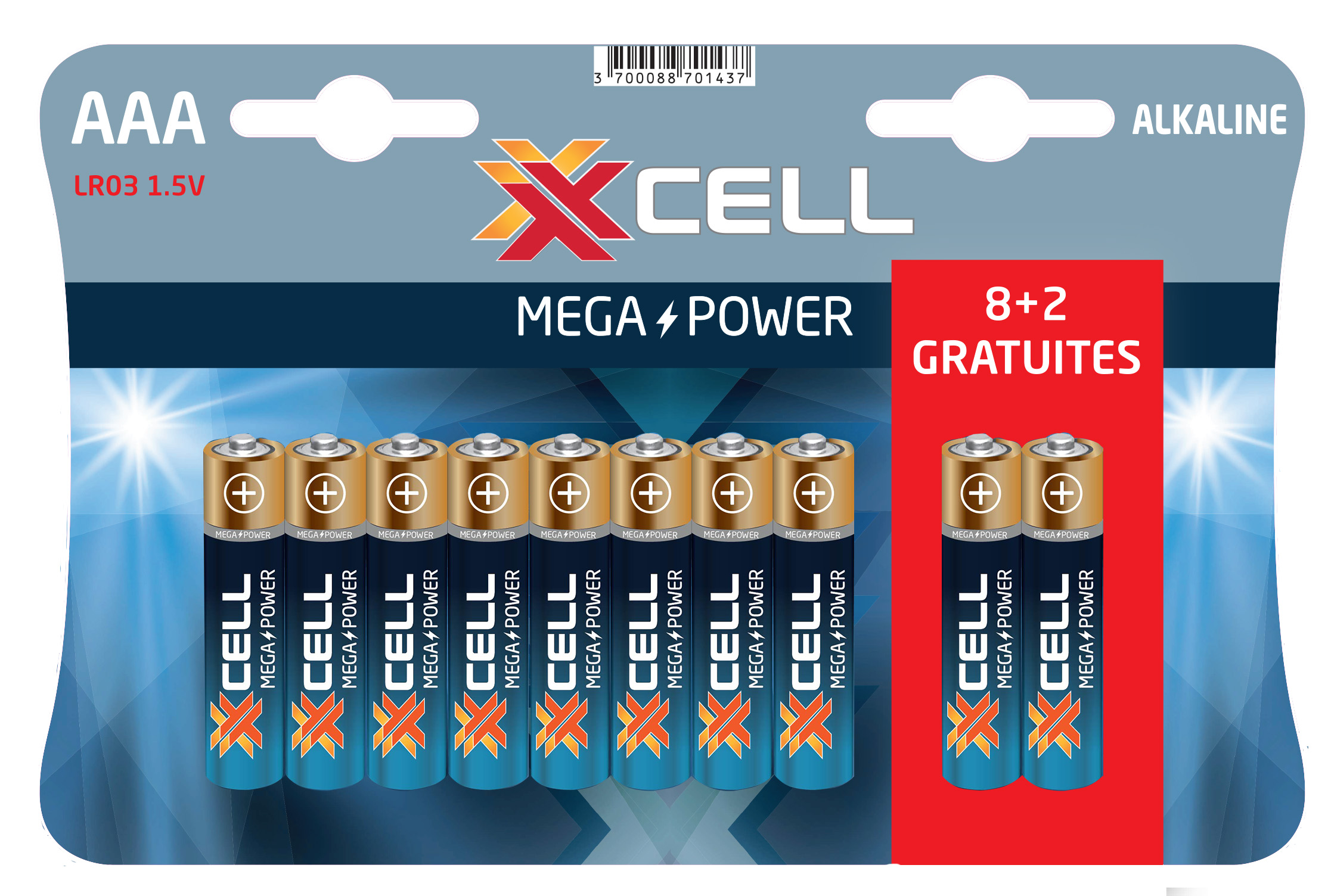 Lot 10 piles alcaline aaa 1,5 v lr03dont 2 gratuites