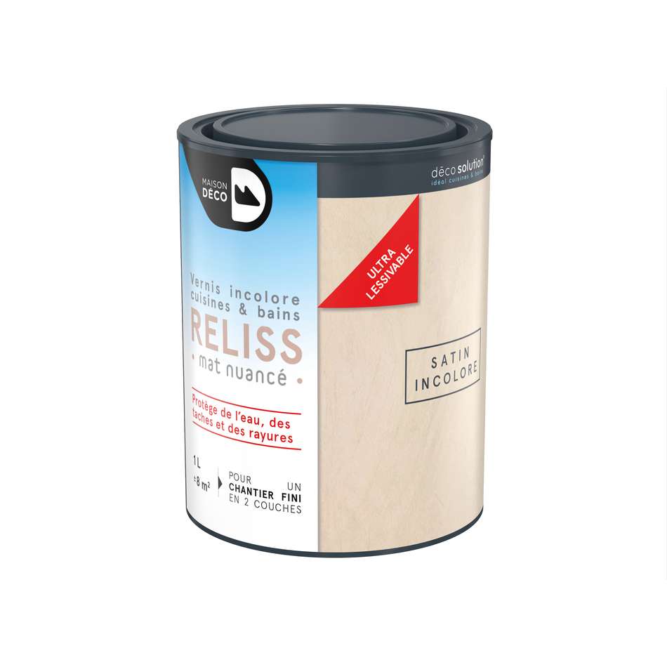 Vernis incolore Reliss Cuisines et Bains satin 1L - MAISON DECO