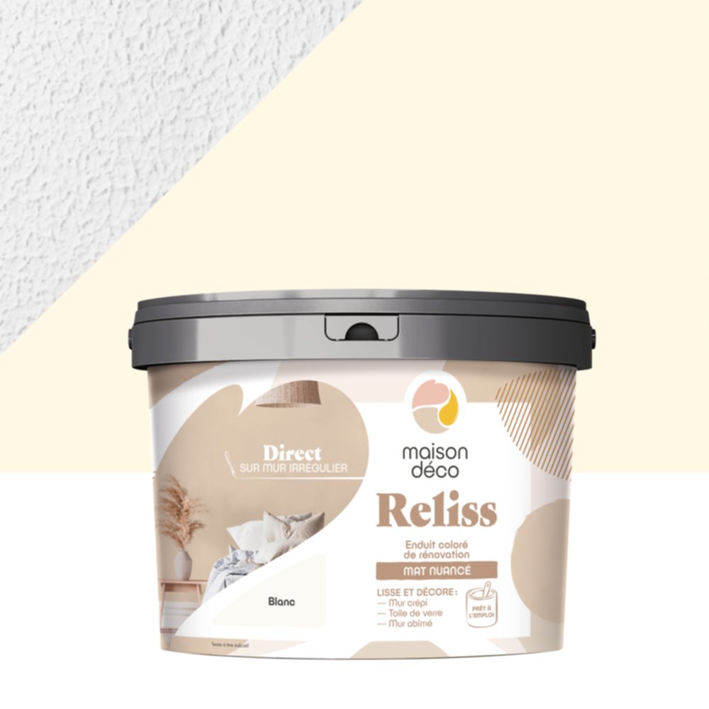 Enduit coloré rénovation mat nuancé Reliss blanc 15kg - MAISON DECO