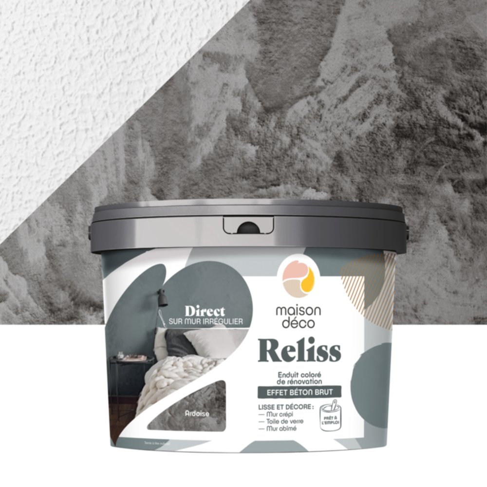 Enduit coloré rénovation béton brut Reliss ardoise 15kg - MAISON DECO