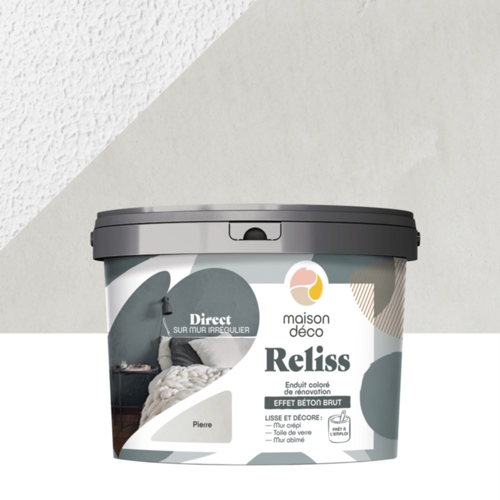 Enduit coloré rénovation béton brut Reliss pierre 15kg - MAISON DECO